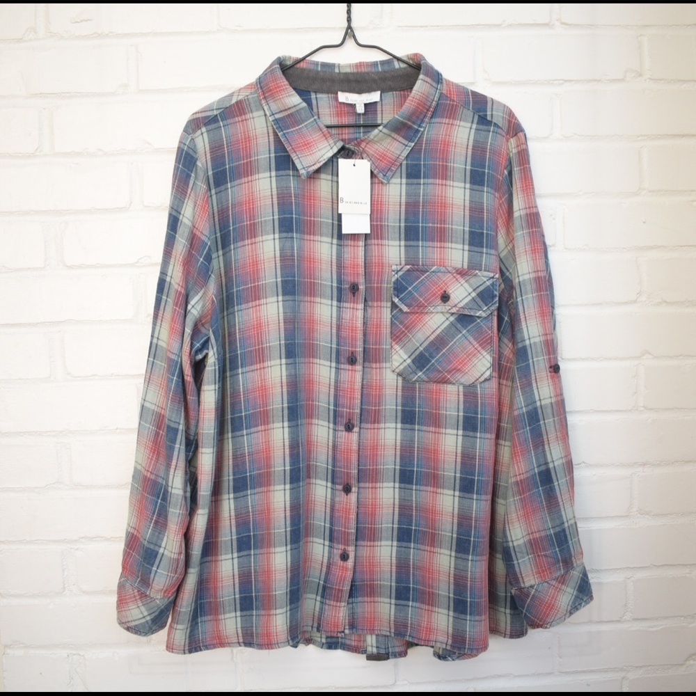 NWT Skies Are Blue Plaid Button Up Shirt, 1X